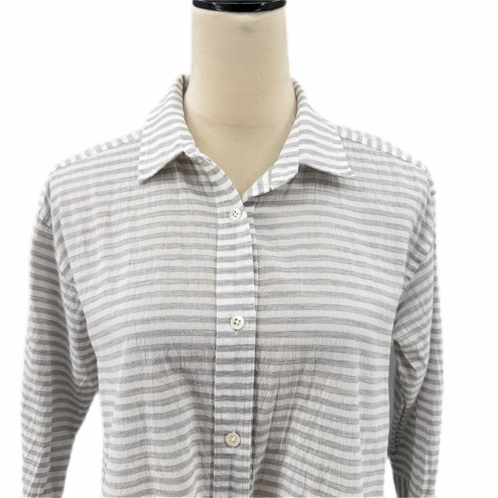 Steven Alan Gray White Stripe Waist Wrap Button Up 100% Cotton 3/4 Sleeve Top - Picture 5 of 11